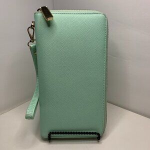 Chelmon Wristlet Zip Around Wallet Turqouise With Gold Hardware 8” X 4.5”